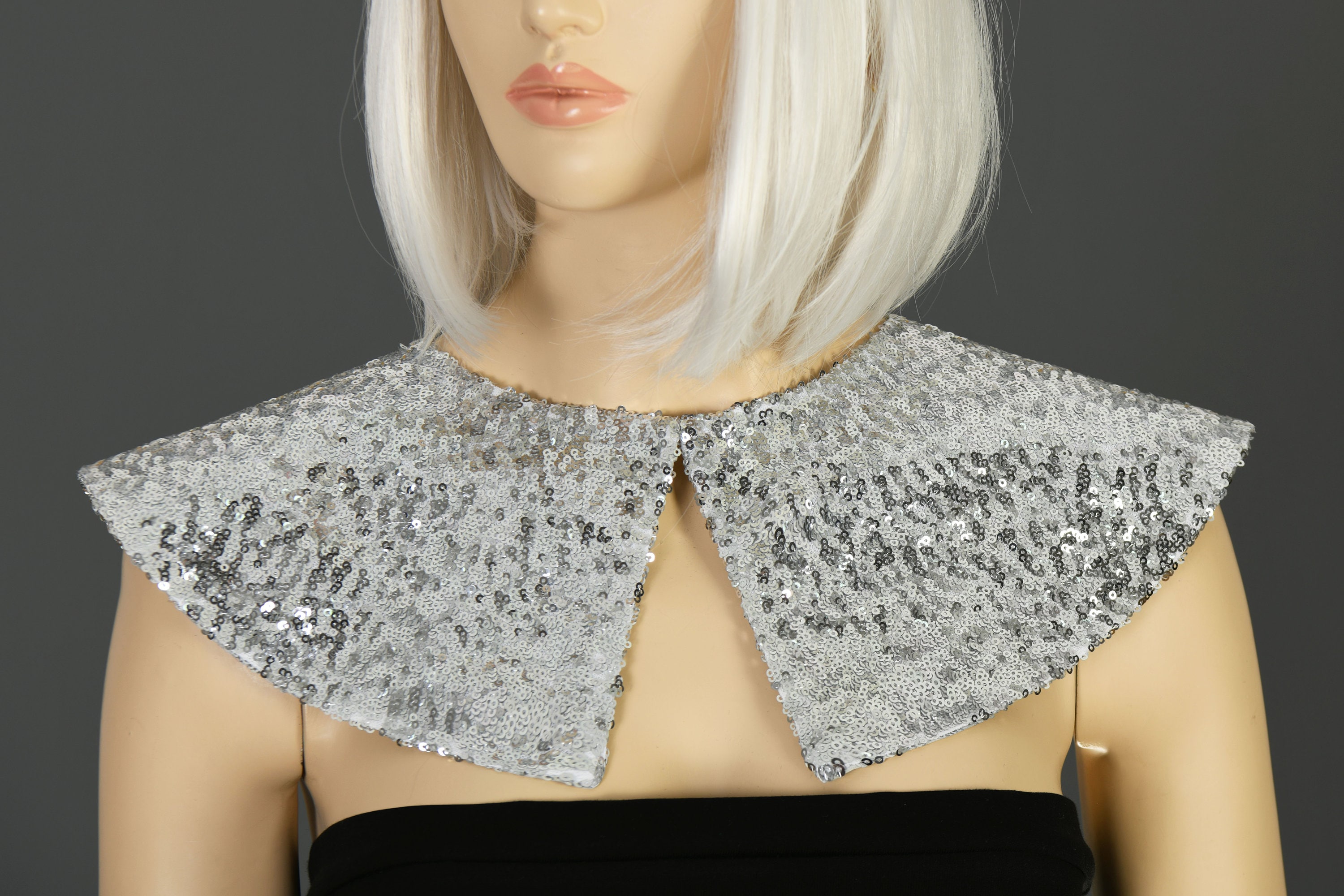 Big Chunky Pointed Shape Silver Collar Necklace With Sequins Detachable ...