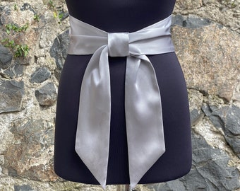 Satin Sash Belt, Wide Satin Sash, Wedding Accessories, Dress Belt, Silver Gray - COLOR & LENGTH Option