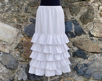 White Cotton Non Sheer Skirt Extender, Plus Size Long Tiered Underskirt, Gathered Dress Extender Slip - WITH LENGTH OPTION