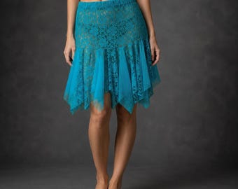 Bike Skirt, Dress Extender, Romantic Layering Turquoise Lace Petticoat