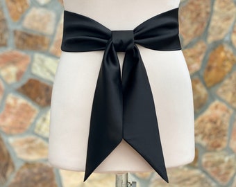 Black Satin Sash Belt, Wide Satin Sash, Wedding Accessories, Black Satin Belt, Black - COLOR & LENGTH Option