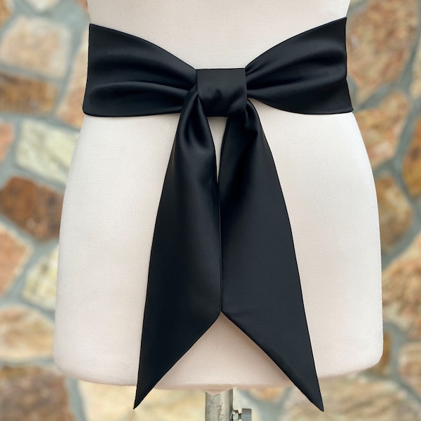 Black Satin Sash Belt, Wide Satin Sash, Wedding Accessories, Black Satin Belt, Black - COLOR & LENGTH Option