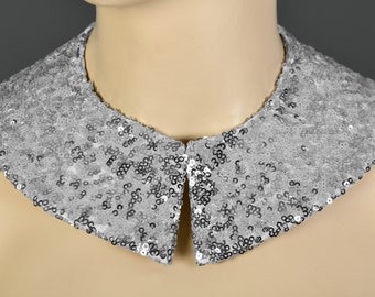 Pointed Shape Silver Collar Necklace With Sequins Detachable Accessories For Women Removable Peter Pan Collar Sequined Collar