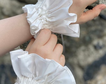 White Ruffle Detachable Collar & Lace Cuff Bracelet, Lace Wrist  