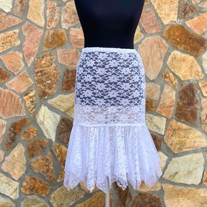 White Fringed Skirt Slip Underskirt Midi Maxi Long Floral Lace Victorian Steampunk Gothic Skirts Extender- WITH LENGTH OPTION