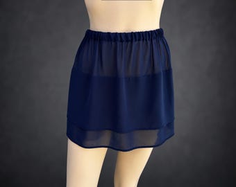 Navy Blue Chiffon Half Slip, Layered Skirt Liner, Sheer Hem Underskirt, Mini Dress Extender