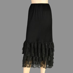Three Layered Gathered Lace Skirt Extender Slip, Dress Extender Slip, Top Shirt ExtenderSlip, Black - WITH LENGTH OPTION