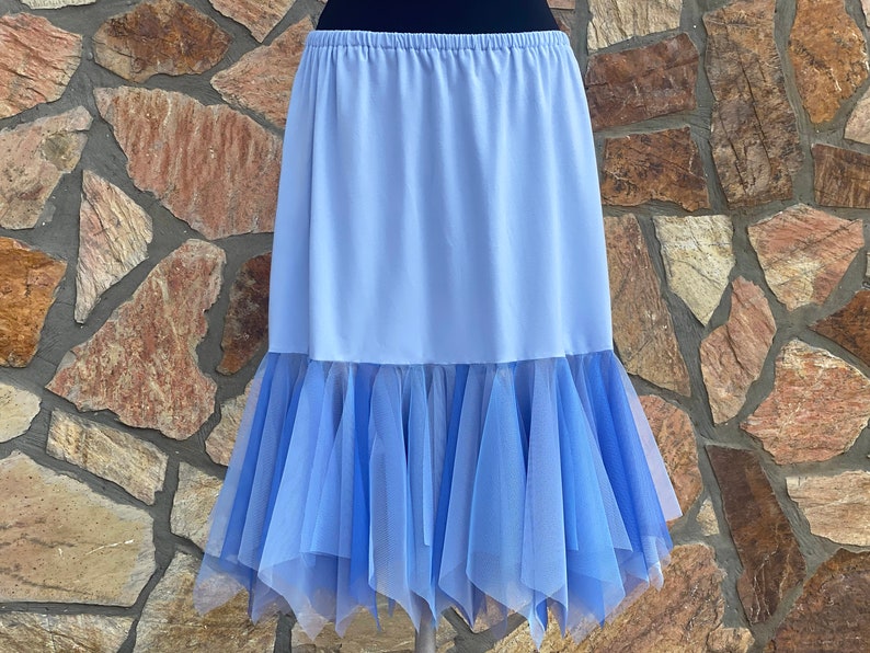 Blue Shaded CustomizableTulle Skirt Extender Slip with Square Fringes, Dress Extender Slip, Costume Accessories image 2