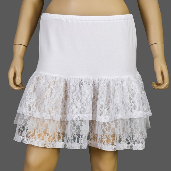 Lace Skirt Dress Extender Slip, Dress Petticoat Slip, Top Shirt ExtenderSlip, White - WITH LENGTH OPTION