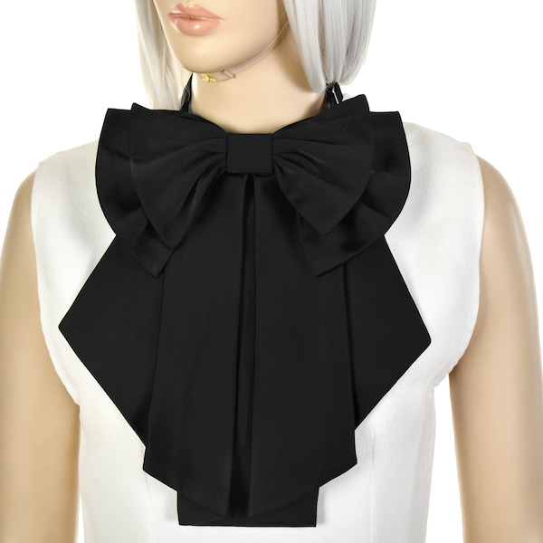 Schwarze Fliege für Frauen, Schleifen-Halskette, Schleifen-Halskette, verstellbare Fliege, schwarze Ascot-Krawatte