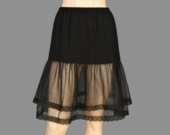 Midi Tulle Lace Skirt Extender Slip, Dress Extender Slip, Petticoat, Black - WITH LENGTH OPTION