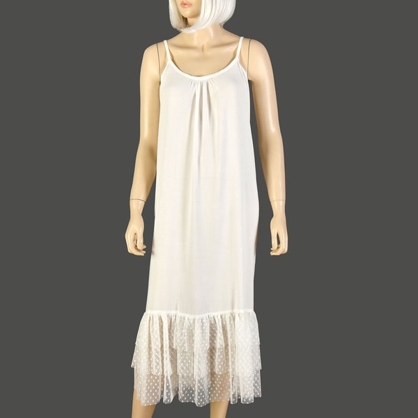 Plus Size langes Baumwoll Slip Kleid, Maxi Slip Kleid Plus Size, langes Nachthemd aus Baumwoll-Gauze, Weiß - MIT LÄNGEN OPTION