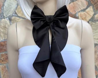 Czarna muszka dla kobiet, choker z kokardą, krawat z kokardą, naszyjnik z kokardą, regulowana muszka, czarny krawat Ascot