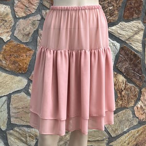 Modesty Skirt Dress Extender Slip Petticoat Maxi Midi, Customizable length, Plus Size Tiered Underskirt, Pink, Pinkish Champagne, Chiffon
