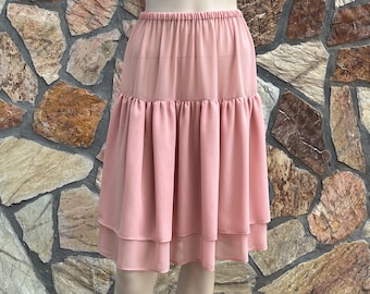 Spódnica typu Modesty, sukienka, halka, maxi, midi, regulowana długość, plus size, spódnica z warstwami, różowa, różowo-szampanowa, szyfon