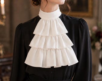 Jabot in raso avorio, romantico colletto vittoriano con volant, colletto staccabile di grande effetto per donna