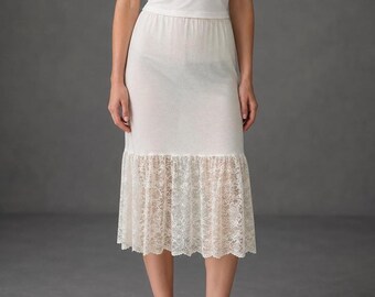Sottogonna in pizzo avorio, sottoveste midi, sottoveste da sposa da indossare sopra altri abiti.