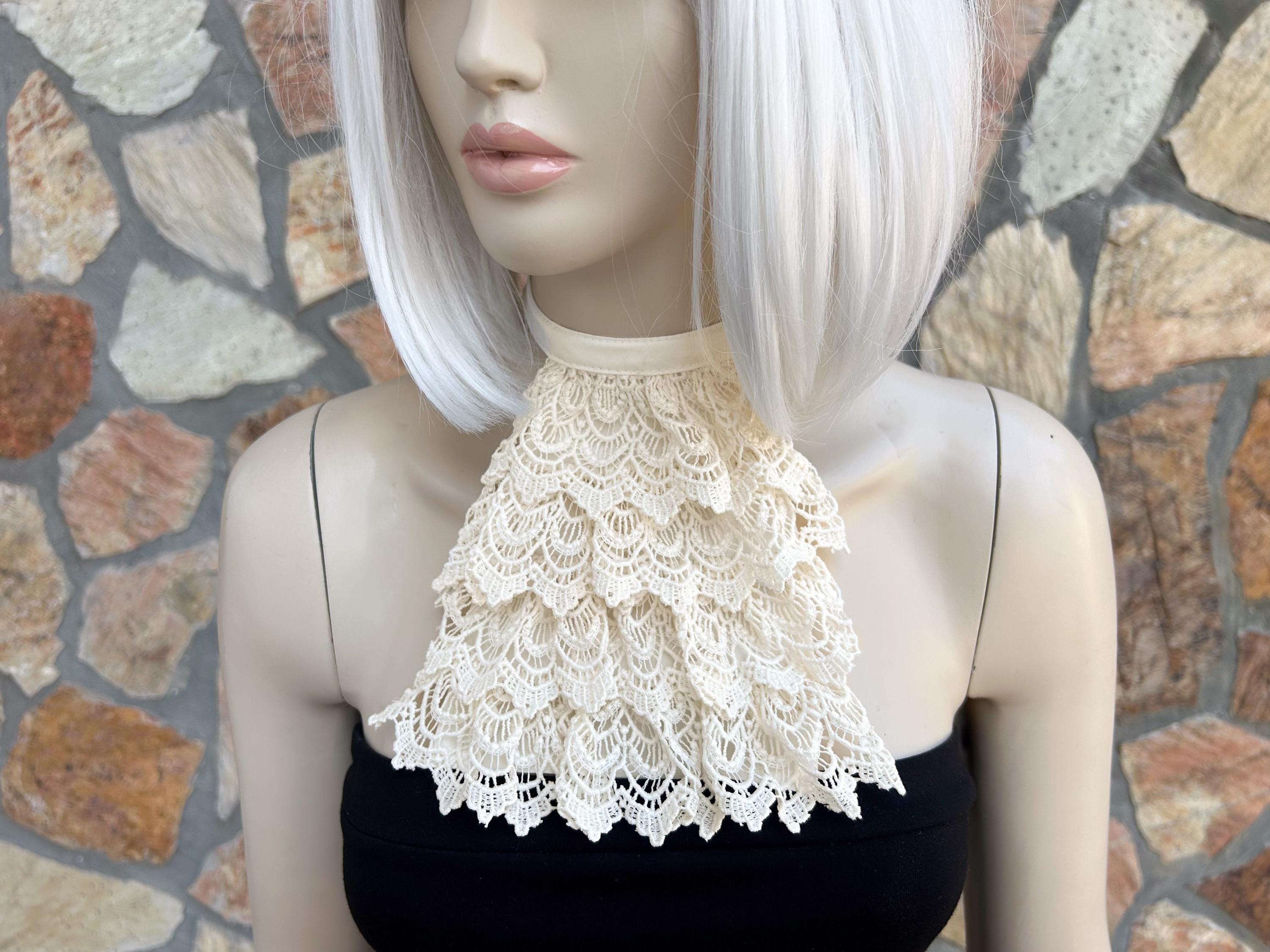 Vampire White Ruffle Ivory Lace Ruffle Detachable Collar, Vampire Dress, Lace Ascot, Pirate ...