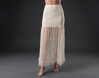 Sottoveste in tulle avorio a pois, sottogonna trasparente, sottogonna in pizzo, prolunga per gonna, sottoveste elegante da indossare sopra altri abiti, sottogonna da sposa.