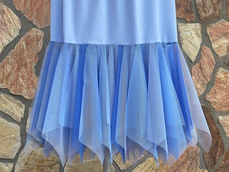 Blue Shaded CustomizableTulle Skirt Extender Slip with Square Fringes, Dress Extender Slip, Costume Accessories image 3
