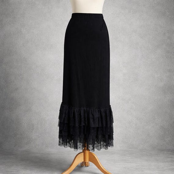 Black Layered Gathered Lace Skirt Extender Slip, Dress Extender Slip, Top Shirt ExtenderSlip- with Length Option