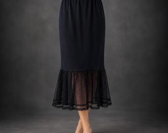 Gonna sottoveste blu navy, prolunga per abito in rete, sottogonna lunga, sottogonna con elastico in vita, gonna da indossare a strati in modo discreto