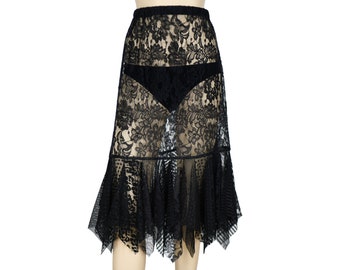 Black Lace Steampunk Gothic Petticoat Slip, Lace Petticoat Underskirt Slip Pretty Delicate Skirt Extender - WITH LENGTH OPTION