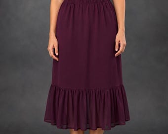 Wine Midi Skirt Extender, Chiffon Hem Half Slip, Modest Layering Skirt, Women's Underskirt, Elastic Waist Slip Skirt