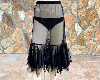 Black Lace Steampunk Gothic Petticoat Slip, Lace Petticoat Underskirt Slip Pretty Delicate Skirt Extender - WITH LENGTH OPTION