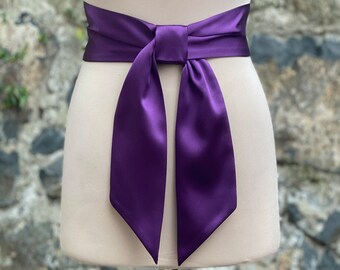 Satin Sash Belt, Wide Satin Sash, Wedding Accessories, Black Satin Belt, Purple - COLOR & LENGTH Option