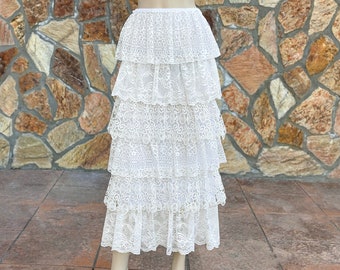 Princesscore Cottagecore Spetskjol i Layered Layer, Mori Girl Lolita Viktoriansk Vintage-Kjol, Kjolförlängare, Underkjol, Off White - LÄNGDALTERNATIV