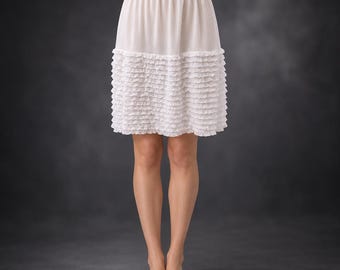 White Ruffle Petticoat Slip: Layered Underskirt & Skirt Extender