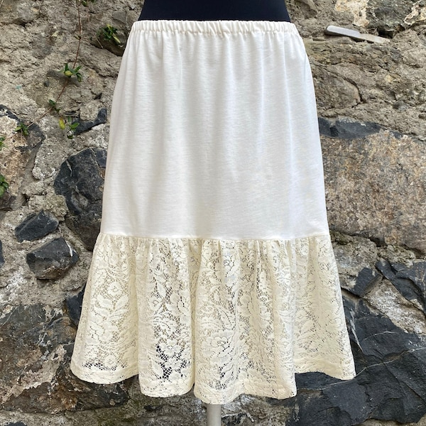 Ivory, Cream Lace Tulle Skirt Extender Slip, Dress Extender Slip - WITH LENGTH OPTION