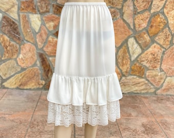 White Two Layer Ruffle Skirt Extender, Plus Size Long Tiered Underskirt, Gathered Dress Extender Slip, White  - WITH LENGTH OPTION