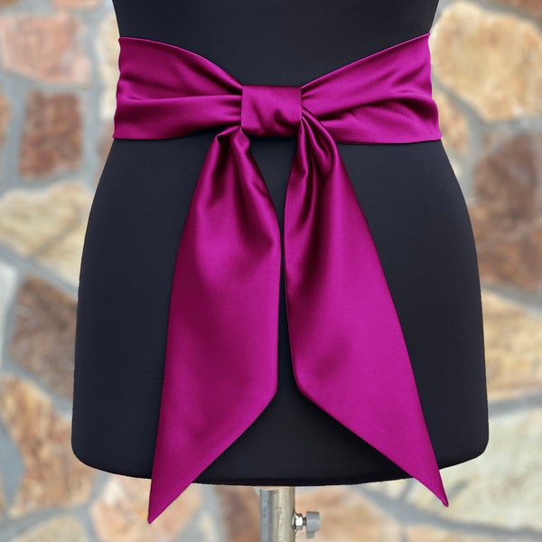 Ceinture en satin rose acier violet magenta, large ceinture en satin, accessoires de mariage, ceinture en satin fuchsia, fuchsia - Option COULEUR ET LONGUEUR