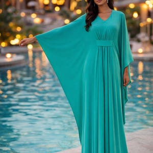 Cyan Green Plus Size Women's Summer Kaftan Maxi Resort Dress - Color Options