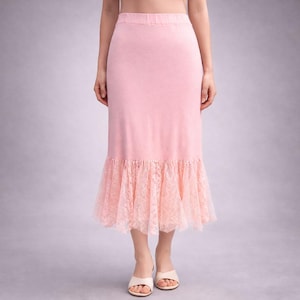 Enagua rosa claro, extensor de falda larga de encaje, extensor de vestido interior - CON OPCIÓN DE LARGO