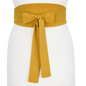 Faux Silk Mustard Yellow Obi Belt, Sash Corset, Wide Wrap Belt, Plus Size Available, Mustard, Yellow,  Faux Silk