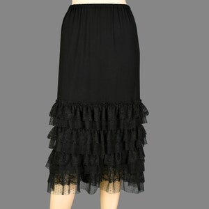 Layered Tiered Lace Ruffle Long Skirt Extender Slip, Dress Extender Slip, Black, LENGHT & SIZE OPTION