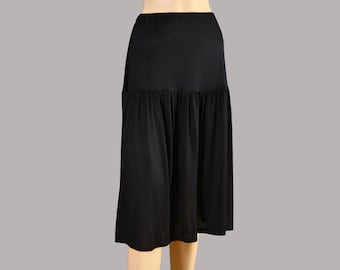 Jupe pour femme en tricot de coton à plusieurs niveaux et rallonge de jupe, jupon long grande taille, rallonge froncée, noir - AVEC OPTION DE LONGUEUR