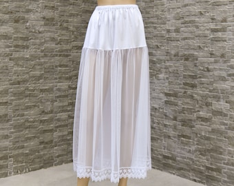 Long Tulle Petticoat, Tulle Skirt Extender Slip, White - With Length & Size OPTION