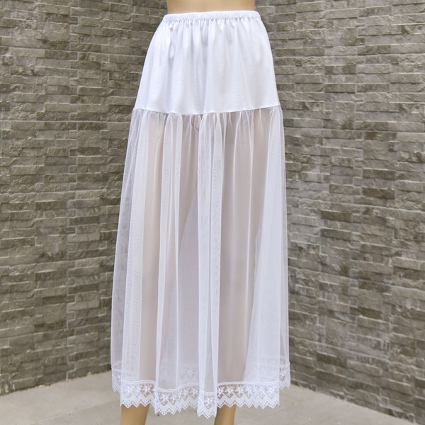 Jupon long en tulle, rallonge de jupe en tulle, blanc - avec OPTION de longueur et de taille