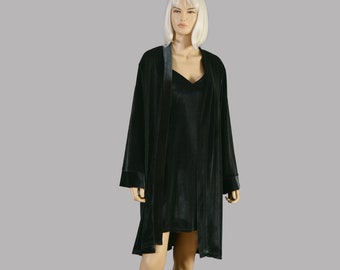 Robe et peignoir en velours, mini robe de demoiselle d'honneur, cadeau pour elle, noir, OPTION DE COULEUR