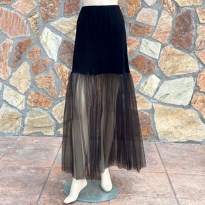 Schwarzer langer Tüllrock-Kleid-Extender-Slip, Tüllrock für Frauen, Event-Rock durchsichtig, Maxi, Mini