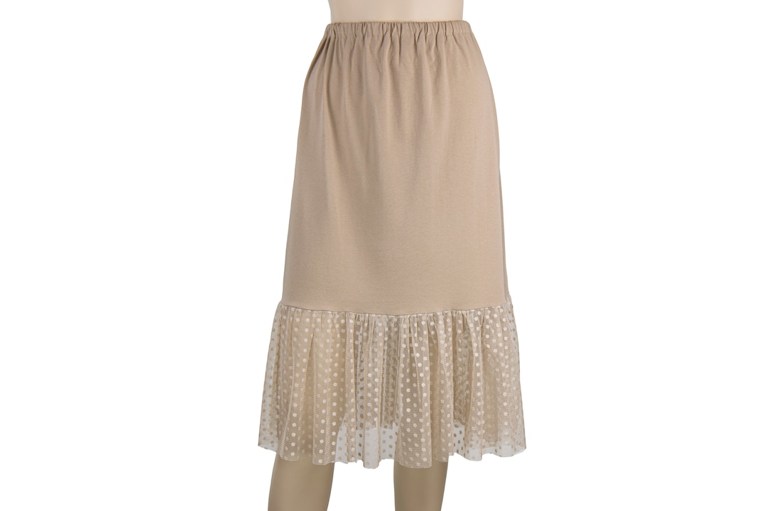 Tiered Polka Dot Long Skirt Extender Slip, Dress Extender Slip, Lace