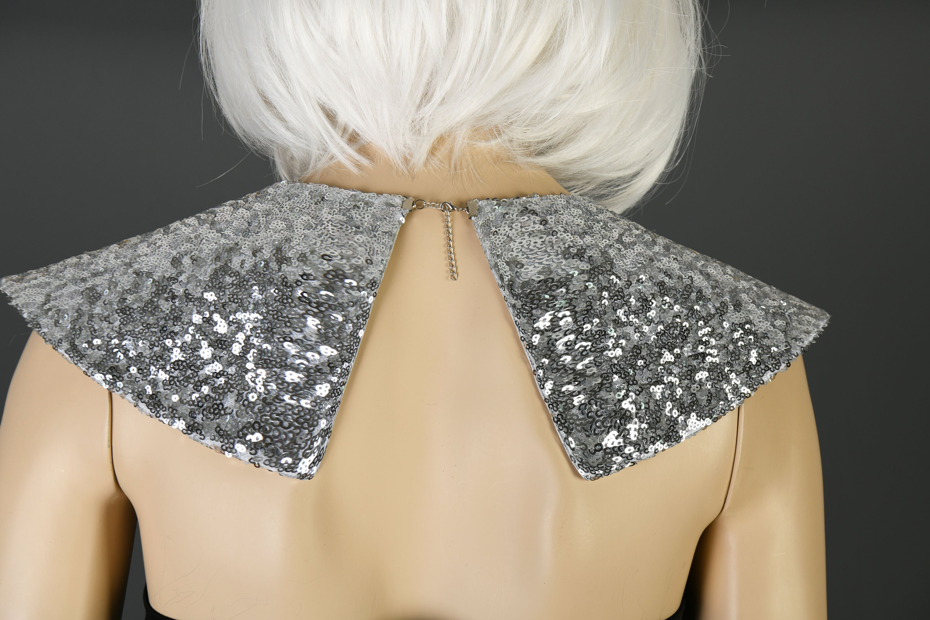Big Chunky Pointed Shape Silver Collar Necklace With Sequins Detachable ...