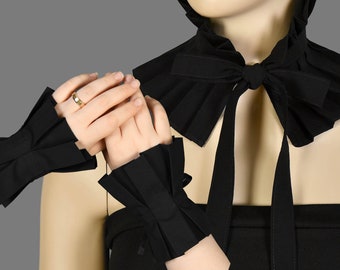 Collier détachable plissé noir et bracelet de manchette, bracelet noir, manchette de poignet de dentelle, bracelet de manchette de dentelle volantée, poignets gothiques, poignets de Lolita