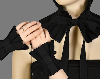 Black Pleated Detachable Collar and Cuff Bracelet, Black Bracelet,Lace Wrist Cuff, Ruffled Lace Cuff Bracelet, Gothic Cuffs, Lolita Cuffs