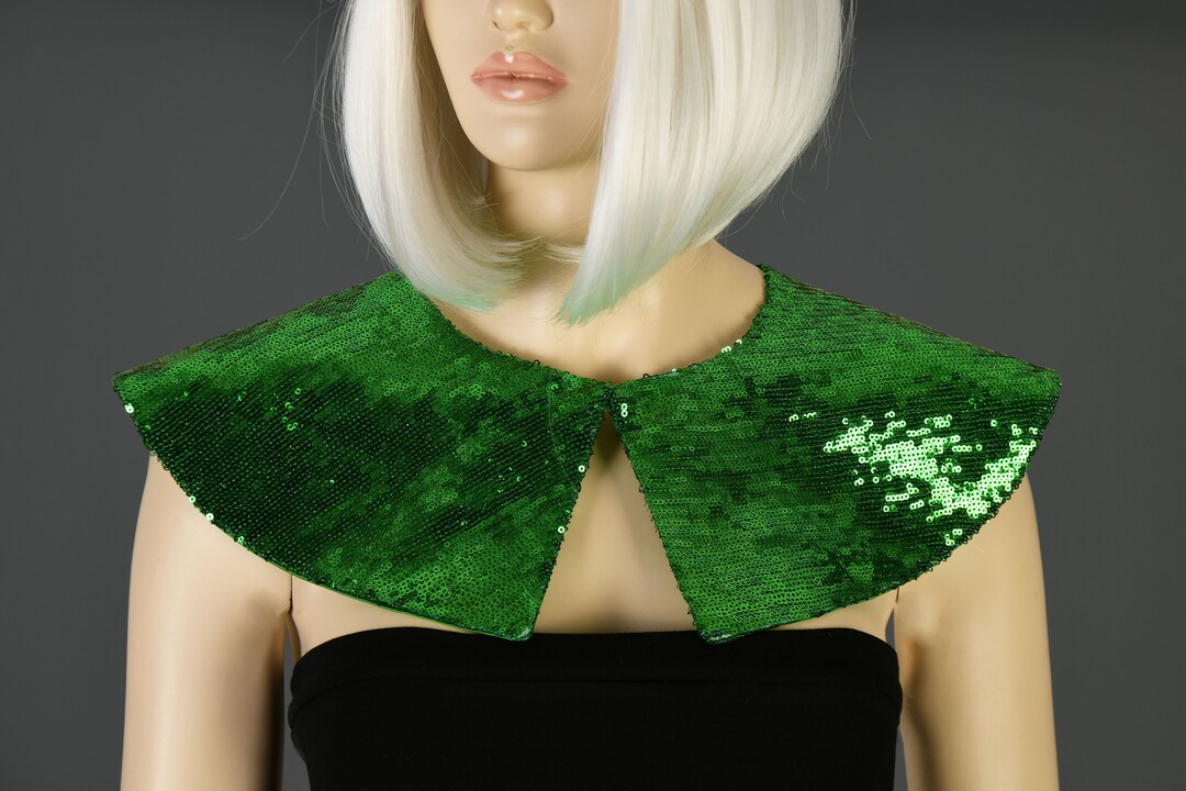 Big Chunky Pointed Shape Green Collar Necklace With Sequins Detachable ...