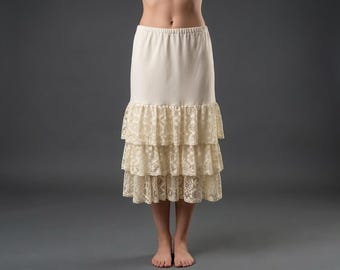 Sottoveste in pizzo di cotone avorio, prolunga per gonna a balze in pizzo, sottogonna modesta, sottogonna in stile cottagecore vittoriano